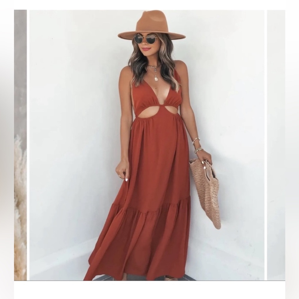 Petal+Pup copper brown open back boho maxi summer dress
